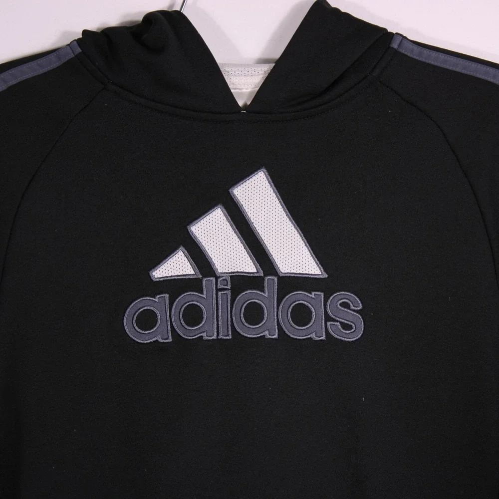 Adidas Hoodie Youth XL Black Sporty‎ Casual Climalite Embroidered Logo Pullover